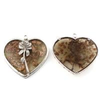 Zinc Alloy Lampwork Pendants, with Zinc Alloy, Flat Heart, antique silver color plated, gold sand Approx 4mm 