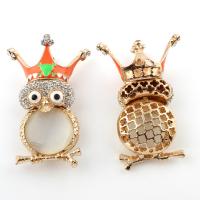 Resin Zinc Alloy Pendants, with Resin, Owl, gold color plated, enamel & with rhinestone, lead & cadmium free 