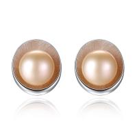 Brass Stud Earring, with Freshwater Pearl, platinum plated, for woman nickel, lead & cadmium free 