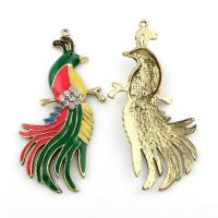 Zinc Alloy Animal Pendants, Peacock, gold color plated, enamel & with rhinestone, lead & cadmium free Approx 2mm 