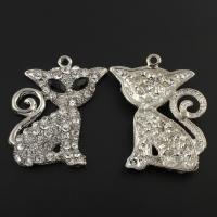 Zinc Alloy Animal Pendants, Cat, silver color plated, with rhinestone, lead & cadmium free Approx 4mm 
