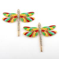 Zinc Alloy European Pendants, Dragonfly, gold color plated, enamel & with rhinestone, lead & cadmium free Approx 1.5mm 