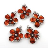 Zinc Alloy Flower Pendants, antique silver color plated, with rhinestone, lead & cadmium free Approx 4mm 