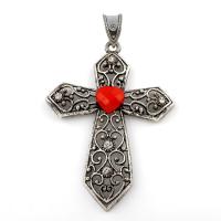 Acrylic Zinc Alloy Pendant, with Acrylic, Cross, antique silver color plated, faceted & with rhinestone, lead & cadmium free Approx 