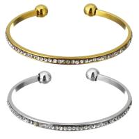 Stainless Steel Cuff Bangle, plated, for woman & with rhinestone 3.5mm, 8mm, Inner Approx 