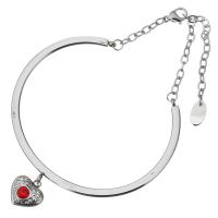 Stainless Steel Bangle, with 3Inch extender chain, Heart, for woman & with rhinestone, original color 3mm, Inner Approx 