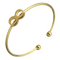 Stainless Steel Cuff Bangle, Infinity, gold color plated, for woman 2mm, 6mm, Inner Approx 