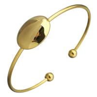 Stainless Steel Cuff Bangle, Flat Oval, gold color plated, for woman, 15.5mm, 2mm, 6mm, Inner Approx 