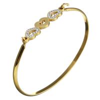 Stainless Steel Bangle, with Rhinestone Clay Pave, Heart, gold color plated, for woman 3.5mm, Inner Approx 