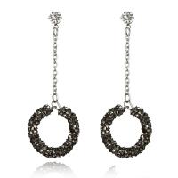 Zinc Alloy Rhinestone Drop Earring, stainless steel post pin, Donut, silver color plated, for woman & with rhinestone, lead & cadmium free, 73mm 