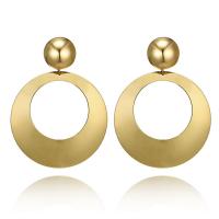 Zinc Alloy Drop Earring, stainless steel post pin, Donut, gold color plated, for woman, lead & cadmium free, 60mm 