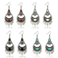 Enamel Zinc Alloy Drop Earring, iron earring hook, antique silver color plated, for woman lead & cadmium free, 70mm 