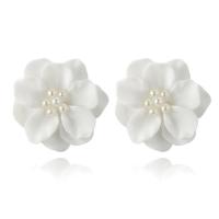 Zinc Alloy Stud Earring, with ABS Plastic Pearl, stainless steel post pin, Flower, painted, for woman, lead & cadmium free, 25mm 