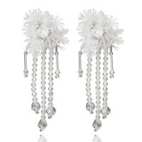 Fashion Fringe Earrings, Zinc Alloy, with Glass Seed Beads, stainless steel post pin, silver color plated, for woman, lead & cadmium free, 100mm 