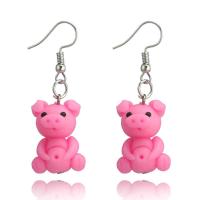 Polymer Clay Drop Earring, stainless steel earring hook, Pig, for woman, 43mm 
