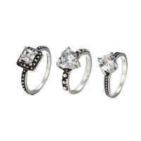 Zinc Set anillo de aleación, aleación de zinc, chapado en color de plata antigua, tamaño del anillo mixto & unisexo & con diamantes de imitación, tamaño:5-6.5, 3PCs/Grupo, Vendido por Grupo