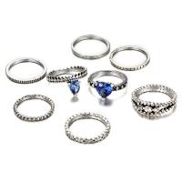 aleación de zinc Anillo Set, anillo de dedo, chapado en color de plata antigua, unisexo & con diamantes de imitación & mixto & ennegrezca, 16mm, 20mm, 23mm, tamaño:5-6.5, 8PCs/Set, Vendido por Set