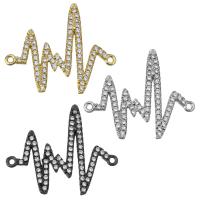 Befestiger Zirkonia Messing Schmuckverbinder, plattiert, Elektrokardiographisches Muster & Micro pave Zirkonia & 1/1-Schleife, keine, 26x22x2mm, Bohrung:ca. 1mm, verkauft von PC