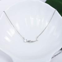 Sterling Silver Jewelry Necklace, 925 Sterling Silver, with 0.98lnch extender chain, Dolphin, platinum plated, oval chain & for woman & with rhinestone Approx 15.7 Inch 
