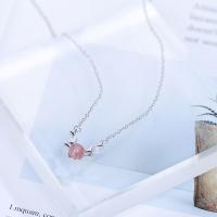 925 Sterling Silver Necklace, with Strawberry Quartz, Antlers, platinum plated, natural & oval chain & for woman Approx 19.6 Inch 