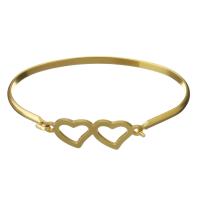Stainless Steel Bangle, Heart, gold color plated, for woman 3.5mm, Inner Approx 