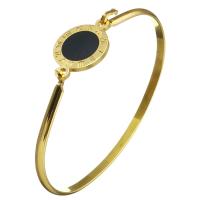 Stainless Steel Bangle, with Resin, Flat Round, gold color plated, with roman number & for woman 3.5mm, Inner Approx 
