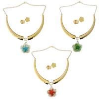 Stainless Steel Jewelry Set, earring & necklace, with Lampwork, Flower, gold color plated, twist oval chain & for woman 3mm Approx 16 Inch 