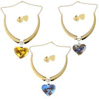 Stainless Steel Jewelry Set, earring & necklace, with Lampwork, Heart, gold color plated, twist oval chain & for woman 3mm Approx 16 Inch 