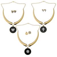 Stainless Steel Jewelry Set, earring & necklace, with Rhinestone Clay Pave, Flat Round, gold color plated, twist oval chain & for woman & enamel Approx 16 Inch 