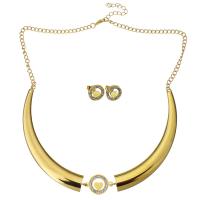 Stainless Steel Jewelry Set, earring & necklace, with Rhinestone Clay Pave, with 2Inch extender chain, gold color plated, twist oval chain & for woman 3mmm, 12mm Approx 16 Inch 