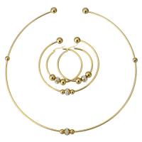 Stainless Steel Jewelry Set, collar & bangle & earring, with Rhinestone Clay Pave, gold color plated, for woman 2mm, 8mm  Inner Approx 137 