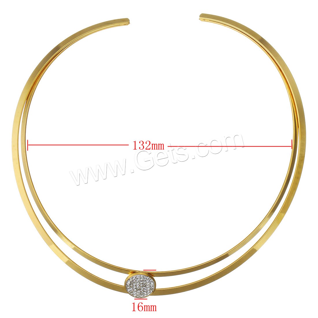 acier inoxydable collier, avec argile, Placage de couleur d'or, styles différents pour le choix & pour femme, Diamètre intérieur:Environ 132mm, Vendu par PC