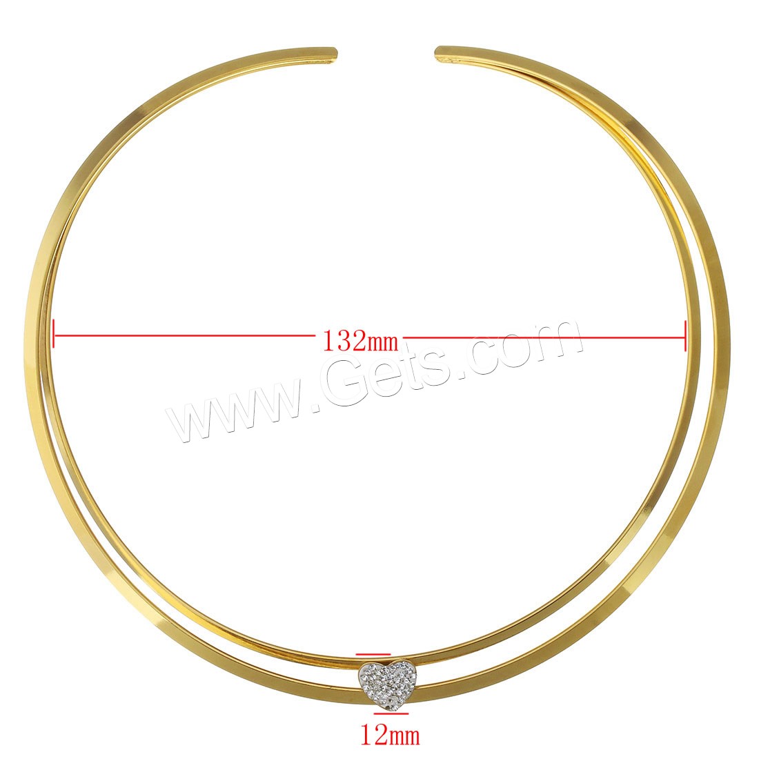 acier inoxydable collier, avec argile, Placage de couleur d'or, styles différents pour le choix & pour femme, Diamètre intérieur:Environ 132mm, Vendu par PC