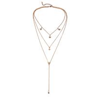 Zinc Alloy Necklace, with 2inch extender chain, rose gold color plated, oval chain & micro pave cubic zirconia & for woman &  & with rhinestone, 120mm Approx 17 Inch, Approx  22 Inch, Approx  26 Inch 