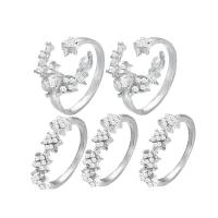 Zinc Set anillo de aleación, aleación de zinc, chapado en color de plata, tamaño del anillo mixto & micro arcilla de zirconia cúbica & para mujer & con diamantes de imitación, tamaño:5-7, 5PCs/Grupo, Vendido por Grupo