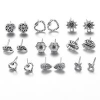 Zinc Alloy Stud Earring Set, antique silver color plated, for woman & mixed, 5-10mm 