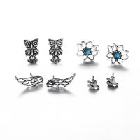 Zinc Alloy Stud Earring Set, with turquoise, antique silver color plated, for woman & mixed, 7-19mm 