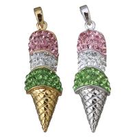 Brass Pendant, with Rhinestone Clay Pave, Ice Cream, plated Approx 