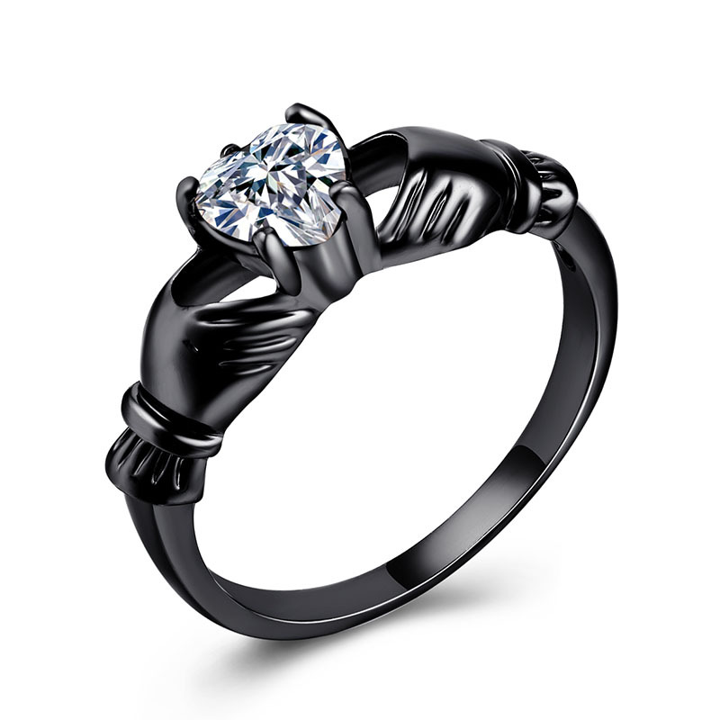 Cubic Zircon Brass Finger Ring, gun black plated, for woman & with cubic zirconia, more colors for choice, Sold By PC