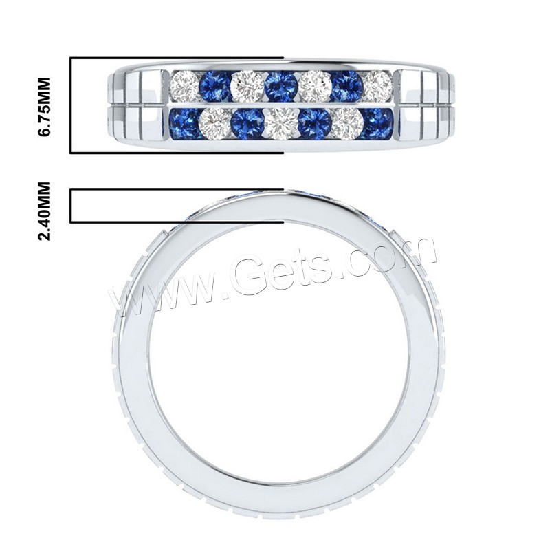 Anilo de dedo de latón, metal, chapado en color de plata, diverso tamaño para la opción & para mujer & con diamantes de imitación, 6.75x2.4mm, Vendido por UD