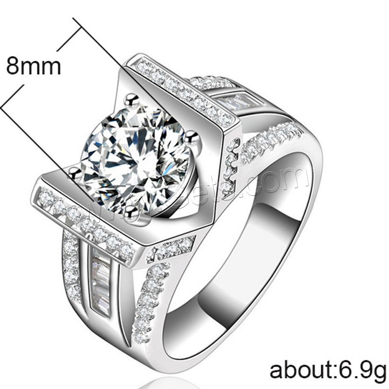 Cubic Zircon Brass Finger Ring, silver color plated, different size for choice & for woman & with cubic zirconia, 8mm, Sold By PC