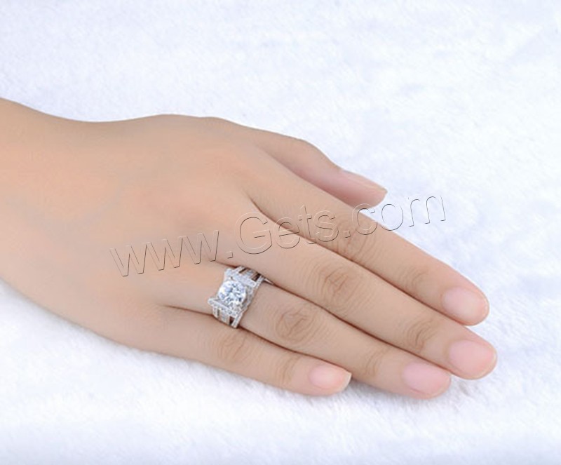 Zirkonia Messing Finger Ring, silberfarben plattiert, verschiedene Größen vorhanden & für Frau & mit kubischem Zirkonia, 8mm, verkauft von PC