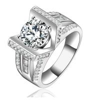 Cubic Zircon Brass Finger Ring, silver color plated & for woman & with cubic zirconia, 8mm 