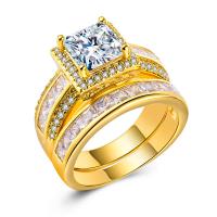 Brass Ring Set, plated & for woman & with cubic zirconia 10mm, 8mm 