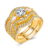 Brass Ring Set, plated & for woman & with cubic zirconia 12mm 