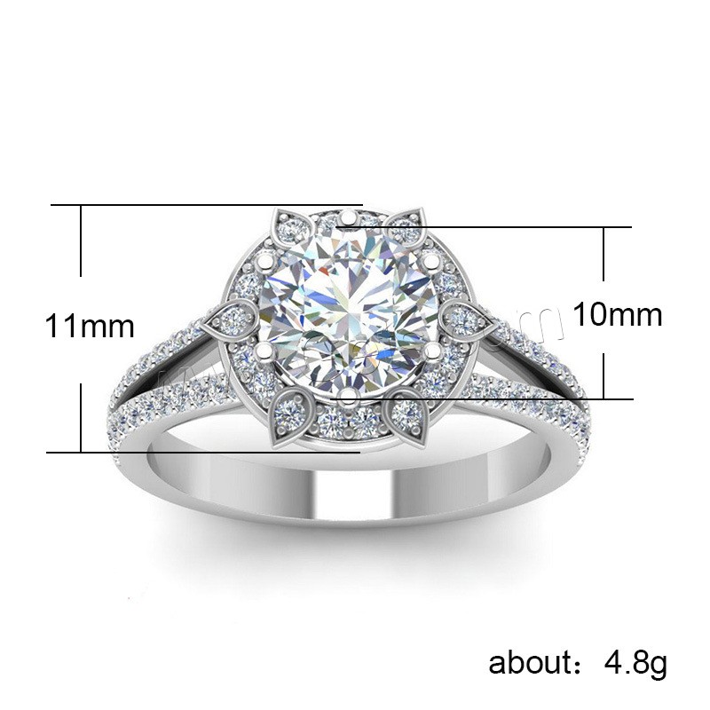 Zirkonia Messing Finger Ring, versilbert, verschiedene Größen vorhanden & für Frau & mit kubischem Zirkonia, 11mm, verkauft von PC