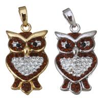 Brass Pendant, with Rhinestone Clay Pave, Owl, plated Approx 