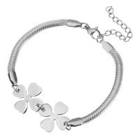 Stainless Steel Chain Bracelets, with 1.5lnch extender chain, Four Leaf Clover, herringbone chain & for woman, original color 4mm Approx 7 Inch 