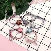 Cotton Hair Jewelry Elastic, with Rubber Band & Plastic, Star, colorful powder 30mm 