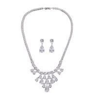 Brass Cubic Zirconia Jewelry Sets, earring & necklace, platinum plated, for woman & with cubic zirconia, nickel, lead & cadmium free  Approx 15.7 Inch 
